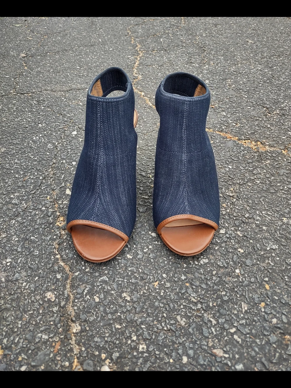 Women's Franco Sarto Denim Open-Toe Slingback Peep Toe Heels - Picture 6 of 9